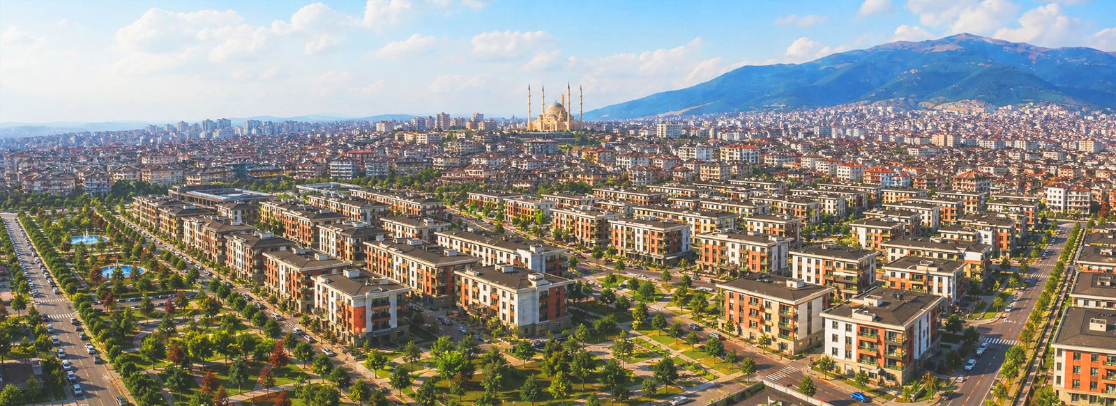 Gün batımında modern şehir konutları